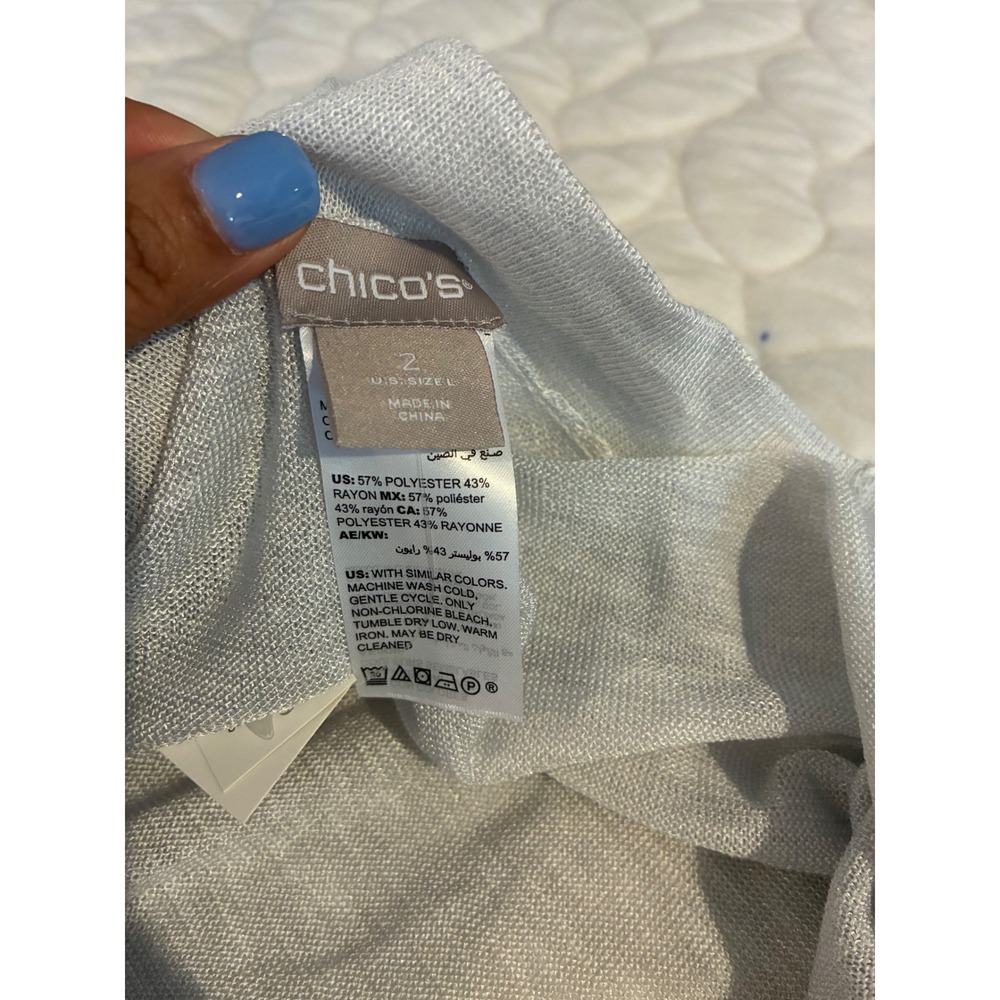 NWT Chico's Open Front Cardigan Duster Pockets Lightweight Knit Size Chico's 2/L - Picture 2 of 5